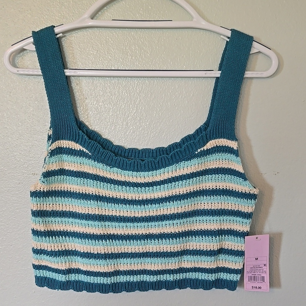 Wild Fable | Blue Toned Striped Crochet Crop Top Size Medium NWT